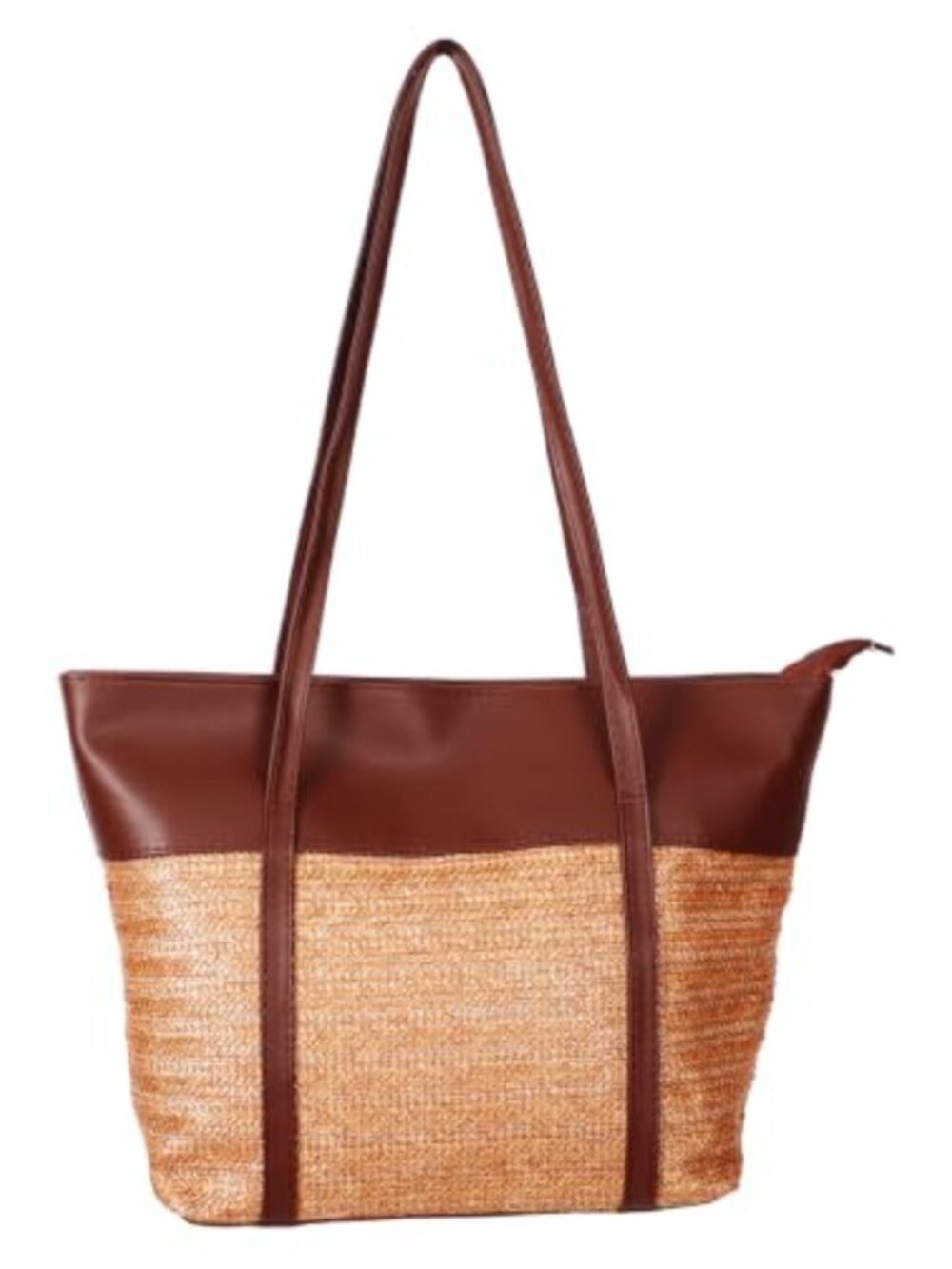 Woven Tote Bag for Women Straw Beach Bag with PU Details Large Capacity